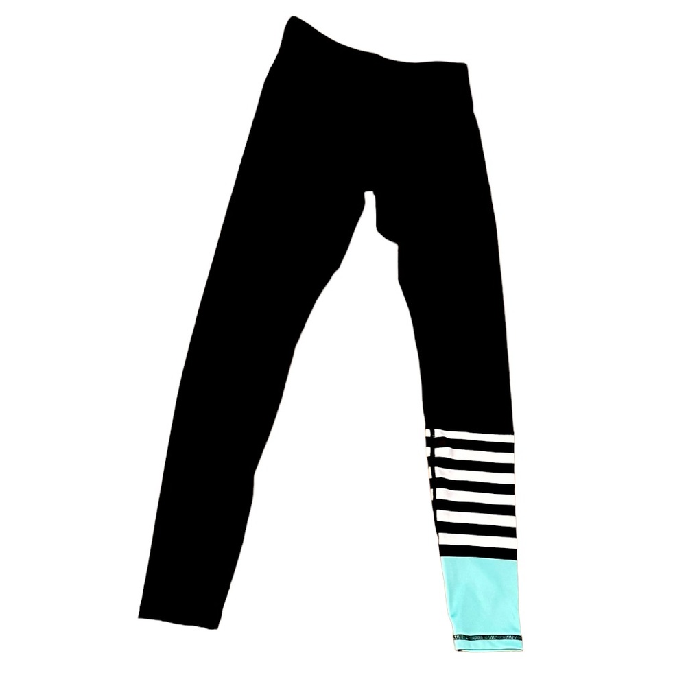 Women's Black Leggings with Turquoise & Stripe Accent